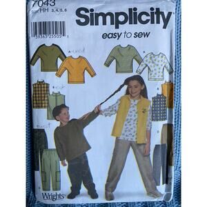 Simplicity 7043 Sewing pattern kids top vest cargo pants size 3 4